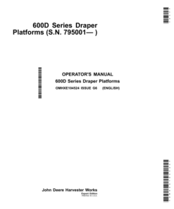 John Deere 600D Series - 625D, 630D, 635D & 640D Draper Platforms (Export Edition) Operator's Manual (OMHXE104524)