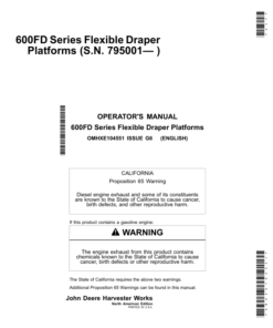 John Deere 600FD Series - 630FD, 635FD, 640FD & 645FD Flexible Draper Platforms (795001-) (North American) Operator's Manual (OMHXE104551)