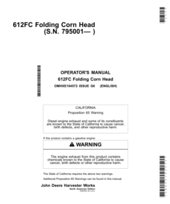 John Deere 612FC STALKMASTER Folding Corn Head (North American) Operator's Manual (OMHXE104572)