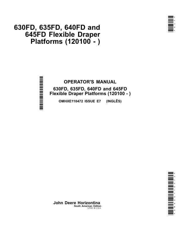 John Deere 630FD, 635FD, 640FD & 645FD Flexible Draper Platforms Operator's Manual (OMHXE110472)