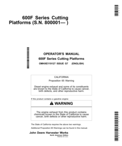 John Deere 600F Series Cutting Platforms 620F, 622F, 625F, 630F, 635F Operator's Manual (OMHXE119127)