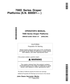 John Deere 700D Series Draper Platforms 725D, 730D, 735D, 740D Operator's Manual (OMHXE122485)