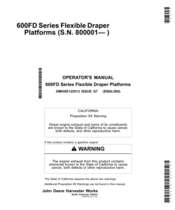 John Deere 600FD Series Flexible Draper Platforms (North American) Operator's Manual (OMHXE122513)