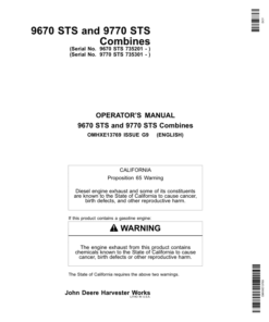 John Deere 9670 STS Combines (735201-740100) & 9770 STS Combines (735301-740100) North America Operator's Manual (OMHXE13769)
