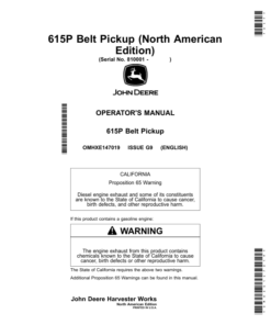 John Deere 615P Belt Pickup Operator's Manual (OMHXE147019)