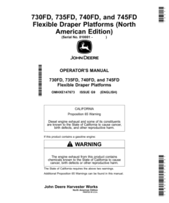 John Deere 730FD, 735FD, 740FD, 745FD Flexible Draper Platforms Operator's Manual (OMHXE147673)