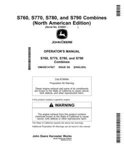 John Deere S760, S770, S780, S790 Combine (S.N. 810001- ) (North America Edition) Operator's Manual (OMHXE147927)