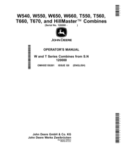 John Deere W540, W550, W650, W660, T550, T560, T660, T670, HillMaster Combines (120000-) Operator's Manual (OMHXE150261)