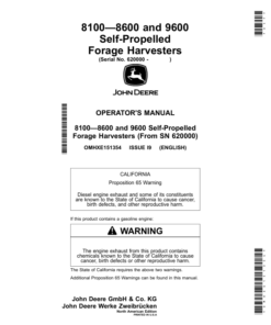 John Deere 8100, 8200, 8300, 8400, 8500, 8600, 9600 Self-Propelled Forage Harvesters Operator's Manual (OMHXE151354)