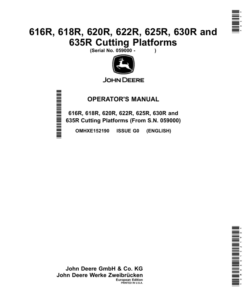 John Deere 616R, 618R, 620R, 622R, 625R, 630R, 635R Cutting Platforms (059000-) Operator's Manual (OMHXE152190)