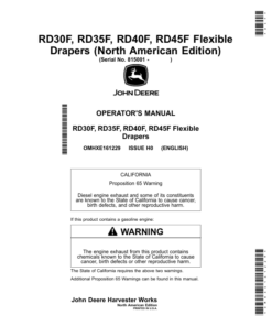 John Deere RD30F, RD35F, RD40F, RD45F Flexible Drapers (815001-820000) (North American) Operator's Manual (OMHXE161229)