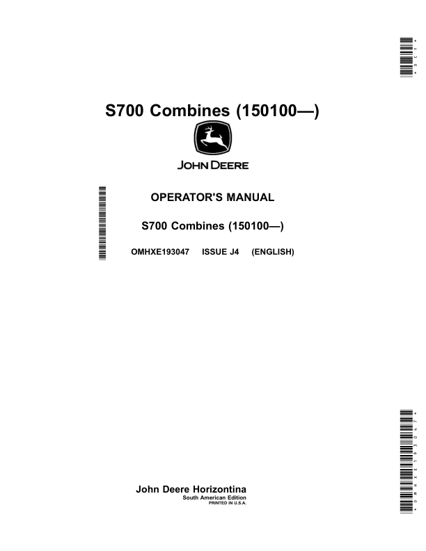 John Deere S700 Combines (150100—) Operator's Manual (OMHXE193047)
