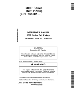 John Deere 600P Series (615P) Belt Pickup (765001-) Operator's Manual (OMHXE69816)