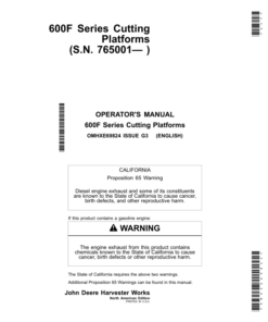 John Deere 600 F&R Series Cutting Platforms North America (765001-775000) Operator's Manual (OMHXE69824)