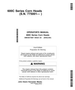 John Deere 600C Series Corn Head & StalkMaster North America (775001-785000) Operator's Manual (OMHXE75667)