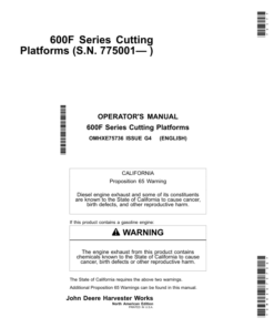 John Deere 600 F&R Series Cutting Platforms North America (775001-785000) Operator's Manual (OMHXE75736)