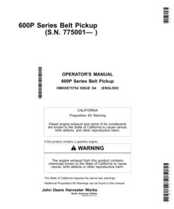 John Deere 600P Series Belt Pickup (775001-) 615P Operator's Manual (OMHXE75754)