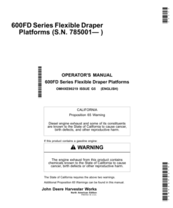 John Deere 600FD Series Flexible Draper Platforms 630FD, 635FD, 645FD, 640FD (785001-) (North American) Operator's Manual (OMHXE90219)