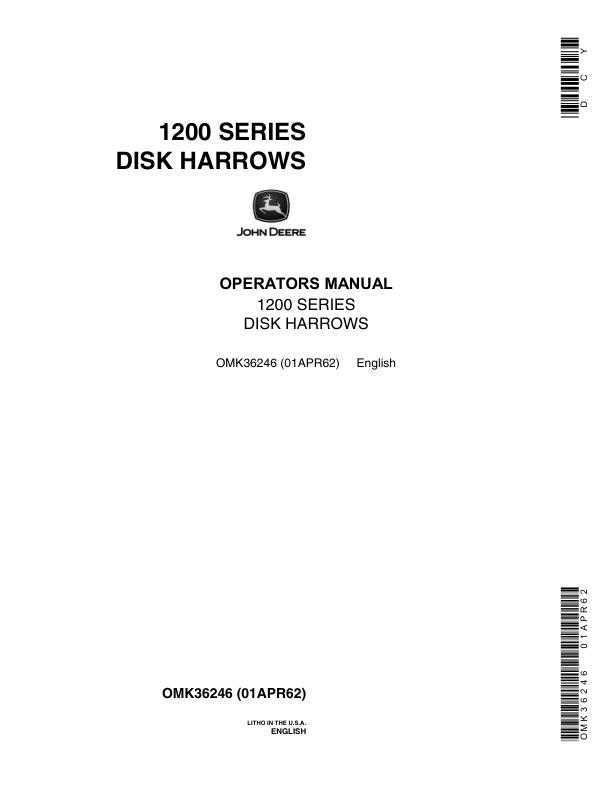 John Deere 1200 Off-Set Disk Harrow Operator's Manual (OMK36246)