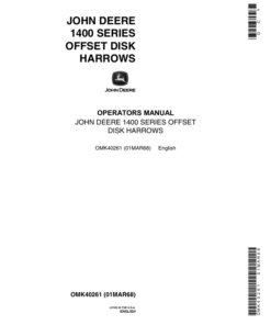 John Deere 1400 Series Offset Disk Harrows Operator's Manual (OMK40261)