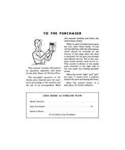 Alternative view of John Deere 101 Fireline Plow Operator's Manual (OMK54558)