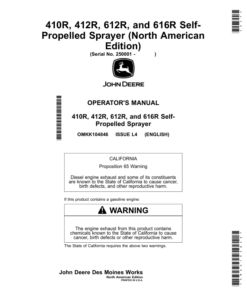John Deere 410R, 412R, 612R, 616R SelfPropelled Sprayer Operator's Manual (OMKK104846)