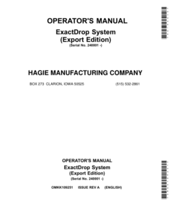John Deere ExactDrop System (240001-) (Export Edition) Operator's Manual (OMKK109251)