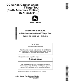 John Deere CC Series Coulter Chisel Tillage Tool (North American) (S.N. 803001—) Operator's Manual (OMKK111700)