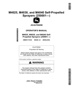 John Deere M4025, M4030, M4040 Self-Propelled Sprayers (250001—) Operator's Manual (OMKK111833)