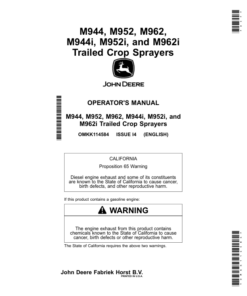 John Deere M944, M952, M962, M944i, M952i, M962i Trailed Crop Sprayers Operator's Manual (OMKK114584)