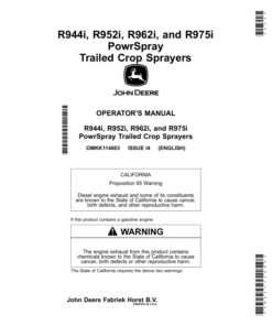 John Deere R944i, R952i, R962i, R975i PowrSpray Trailed Crop Sprayers Operator's Manual (OMKK114603)
