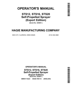 John Deere STS12, STS16, STS20 Self-Propelled Sprayer Operator's Manual (OMKK115223)