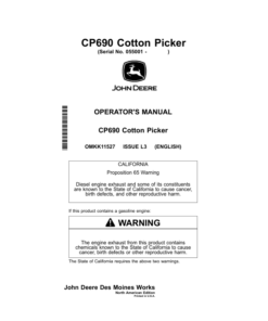 John Deere CP690 Cotton Pickers North America (055001-060000) Operator's Manual (OMKK11527)