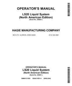 John Deere Operators Manual - LS20 Liquid System (North American) (250001-)(English) Operator's Manual (OMKK121563)