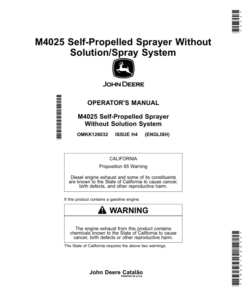 John Deere M4025 Self-Propelled Sprayer Without Solution/Spray System Operator's Manual (OMKK126032)