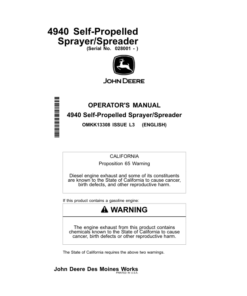 John Deere 4940 Self-Propelled Sprayer/Spreader Operator's Manual (OMKK13308)