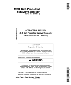 John Deere 4940 Self-Propelled Sprayer/Spreader Operator's Manual (OMKK13318)