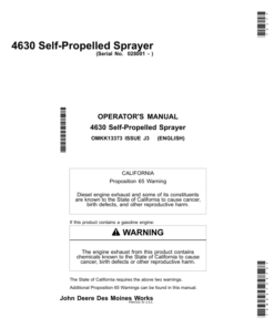 John Deere 4630 Self-Propelled Sprayers Export Edition (028001-033000) Operator's Manual (OMKK13373)