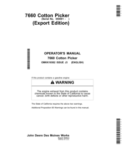 John Deere 7660 Cotton Pickers Operator's Manual (OMKK16562)