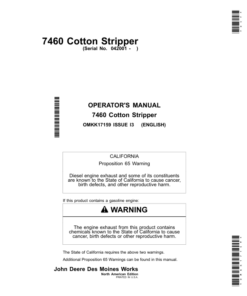 John Deere 7460 Cotton Strippers North America (042001-043000) Operator's Manual (OMKK17159)