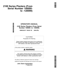John Deere 2113, 2115, 2117, 2122, 2126, 2130 & 2134 Planters (100000-120099) Operator's Manual (OMKK20317)