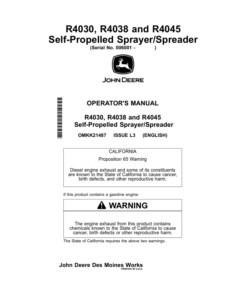 John Deere R4030 & R4038 Self-Propelled Sprayer/Spreader Export Edition (006001-011100) Operator's Manual (OMKK21487)
