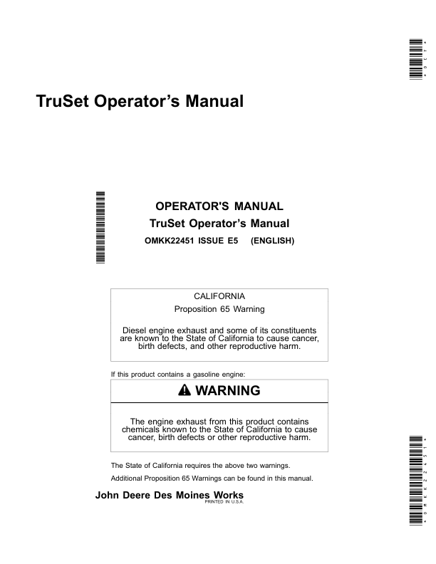 John Deere TruSet Operator's Manual (OMKK22451)