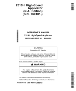 John Deere 2510H High-Speed Applicators (Low-Disturbance) North America (760101- ) Operator's Manual (OMKK22463)