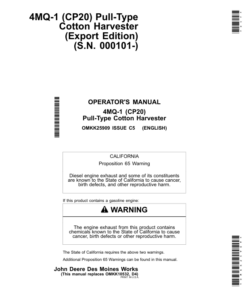 John Deere (CP20) Pull-Type Cotton Harvester 4MQ-1 (000101-) Operator's Manual (OMKK25909)