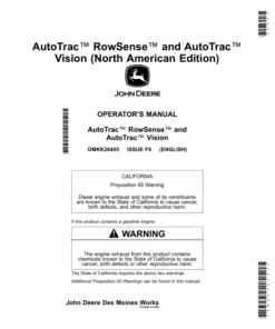 John Deere AutoTrac RowSense, AutoTrac Vision (-MY17) Operator's Manual (OMKK26405)