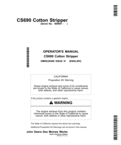 John Deere CS690 Cotton Strippers North America (060001-) Operator's Manual (OMKK29408)
