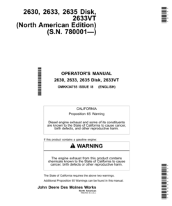 John Deere 2630, 2633, 2635, 2633VT Disks (With TruSet Tillage Info) Operator's Manual (OMKK34755)