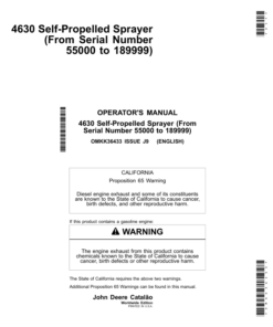 John Deere 4630 Self-Propelled Sprayer (Manufactured by Catalão) Operator's Manual (OMKK36433)