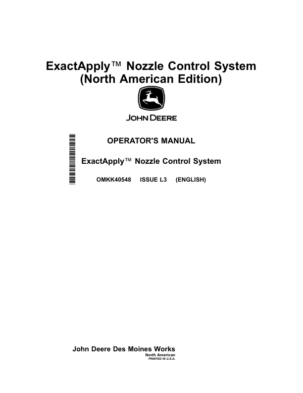 John Deere ExactApply Nozzle Control System (180000-) (North American) Operator's Manual (OMKK40548)